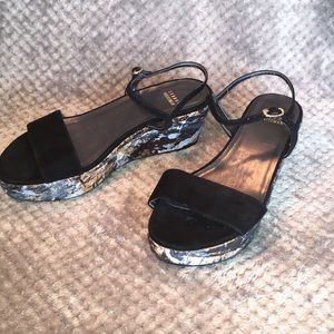 Stuart Weitzman Black Platform Wedge Sandals